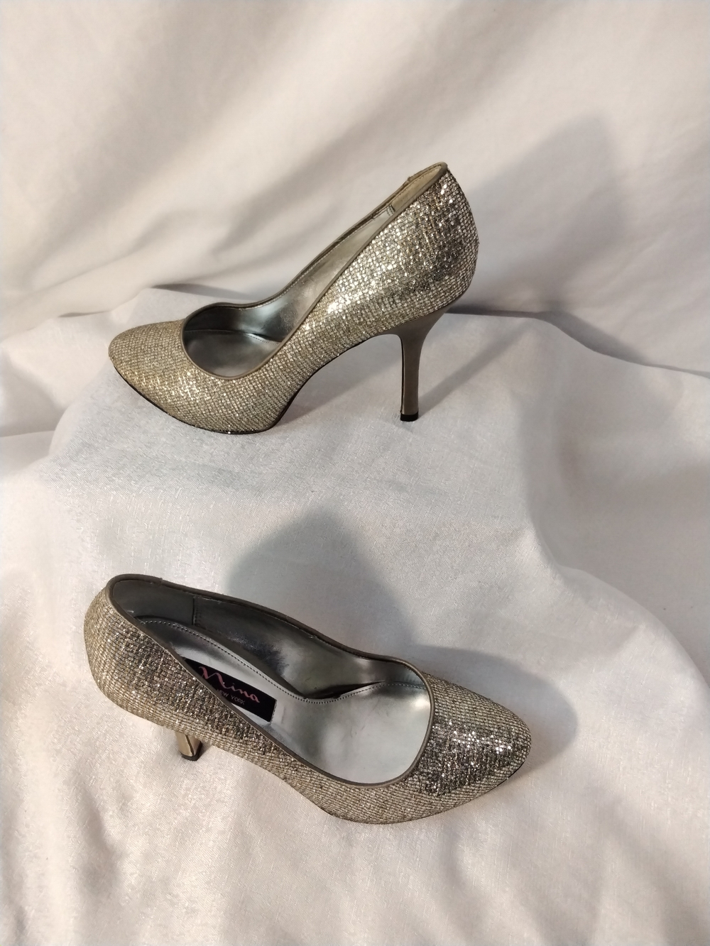 Nina New York  Women’s Silver Glitter High Heel Pumps